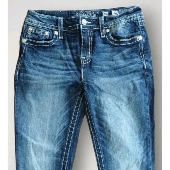 Miss Me Standard Skinny Rhinestone Bling Jeans Dark Wash Size 30 - Picture 3 of 8